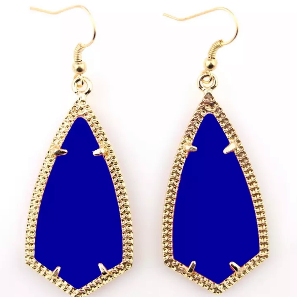 Arrow Shaped Chandelier Earrings vibrant colors Blue Goldtone